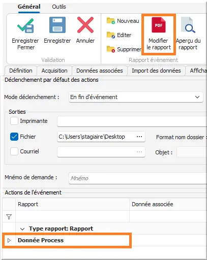 Modification du rapport par défaut